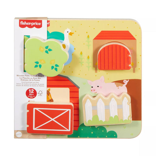 FISHER-PRICE edukacinė medinė lenta – Ūkio gyvūnai (JCY33)