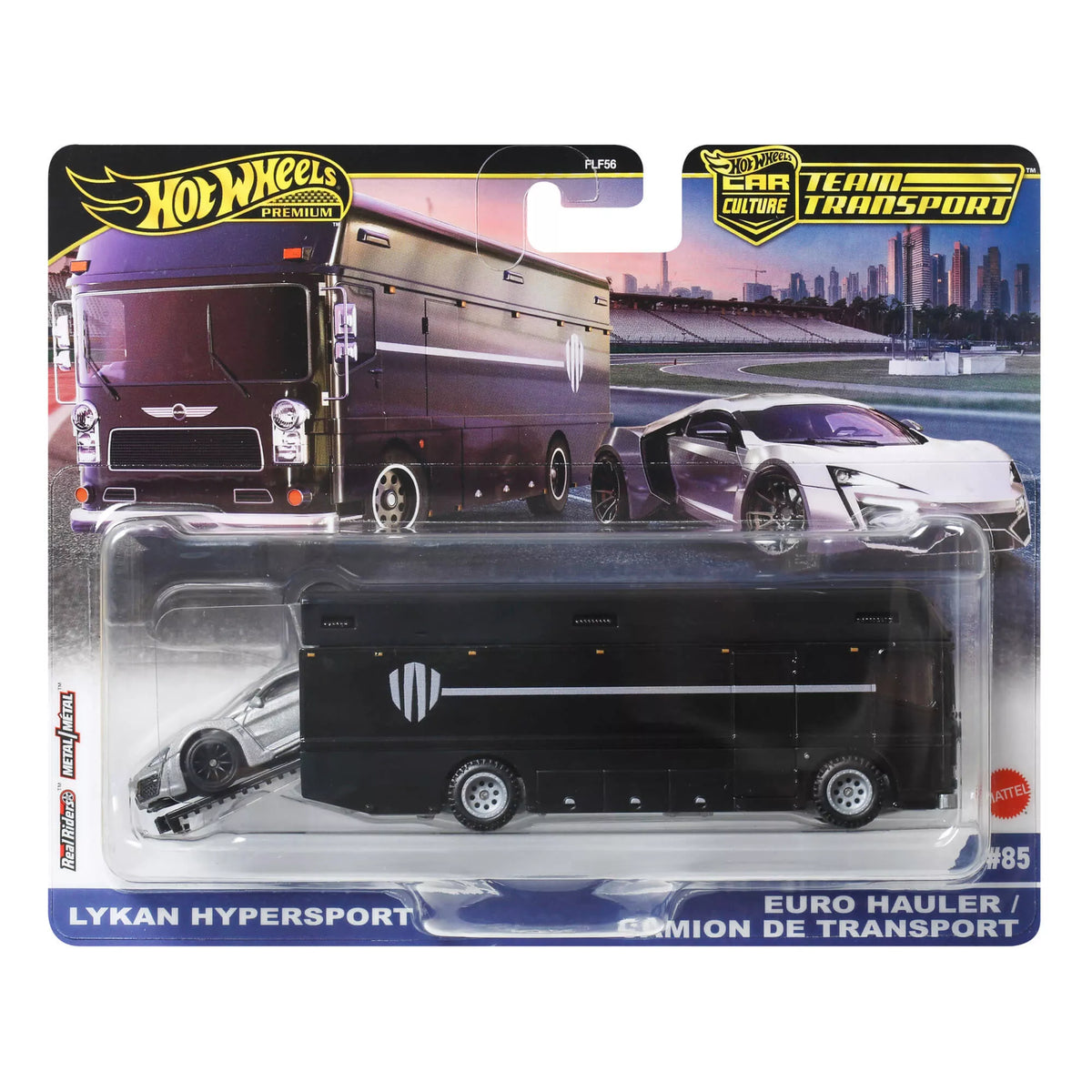 HOT WHEELS automodeliukų rinkinys – vilkikas ir lenktyninis automobilis (FLF56)