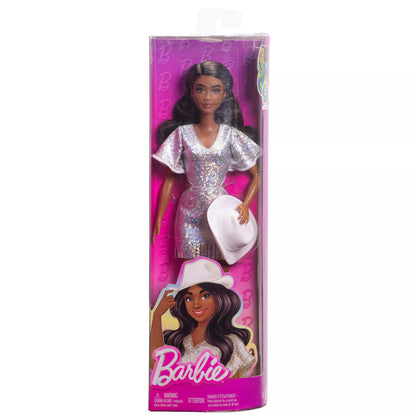 BARBIE madistė sidabro spalvos suknele (HYT95)