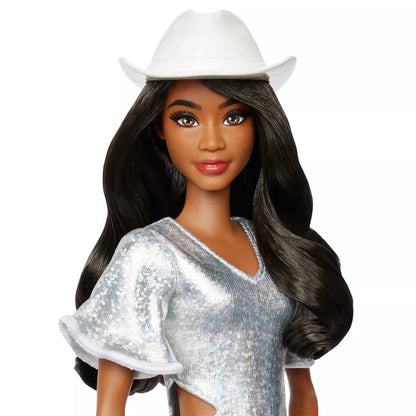 BARBIE madistė sidabro spalvos suknele (HYT95)