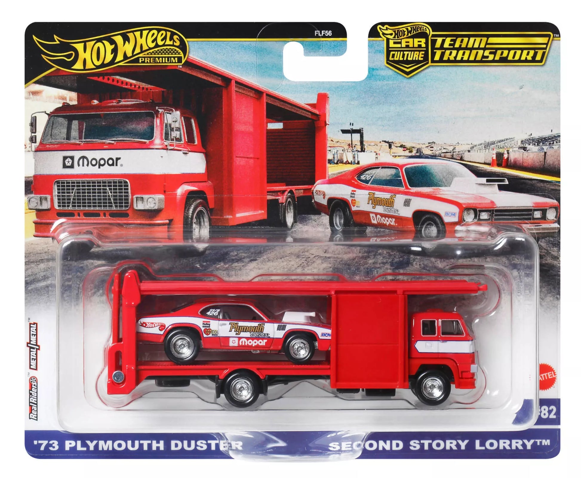 HOT WHEELS automodeliukų rinkinys – vilkikas ir lenktyninis automobilis (FLF56)