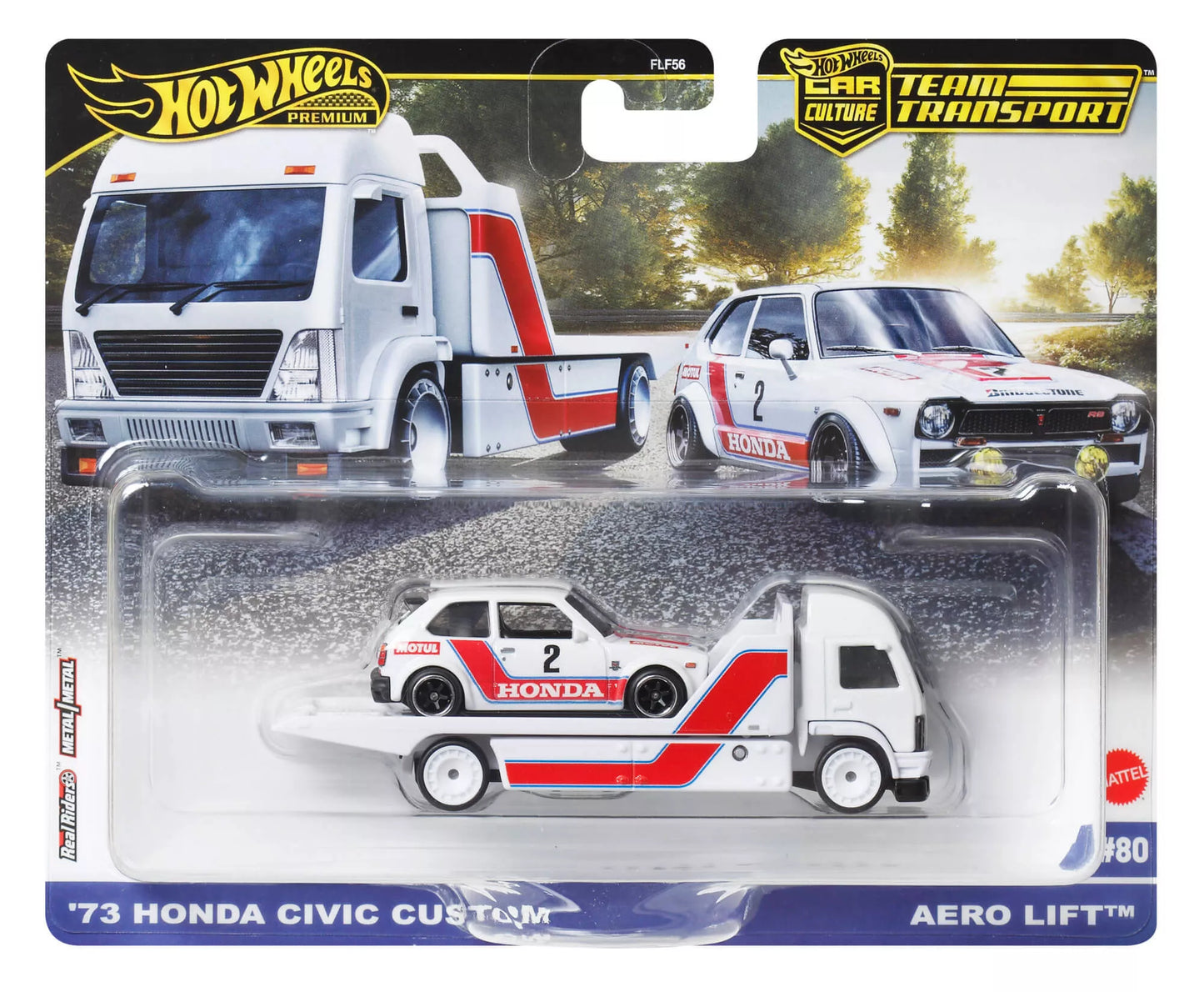 HOT WHEELS automodeliukų rinkinys – vilkikas ir lenktyninis automobilis (FLF56)